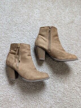 Suede Ankle Booties in Light Brown with Side Zipper